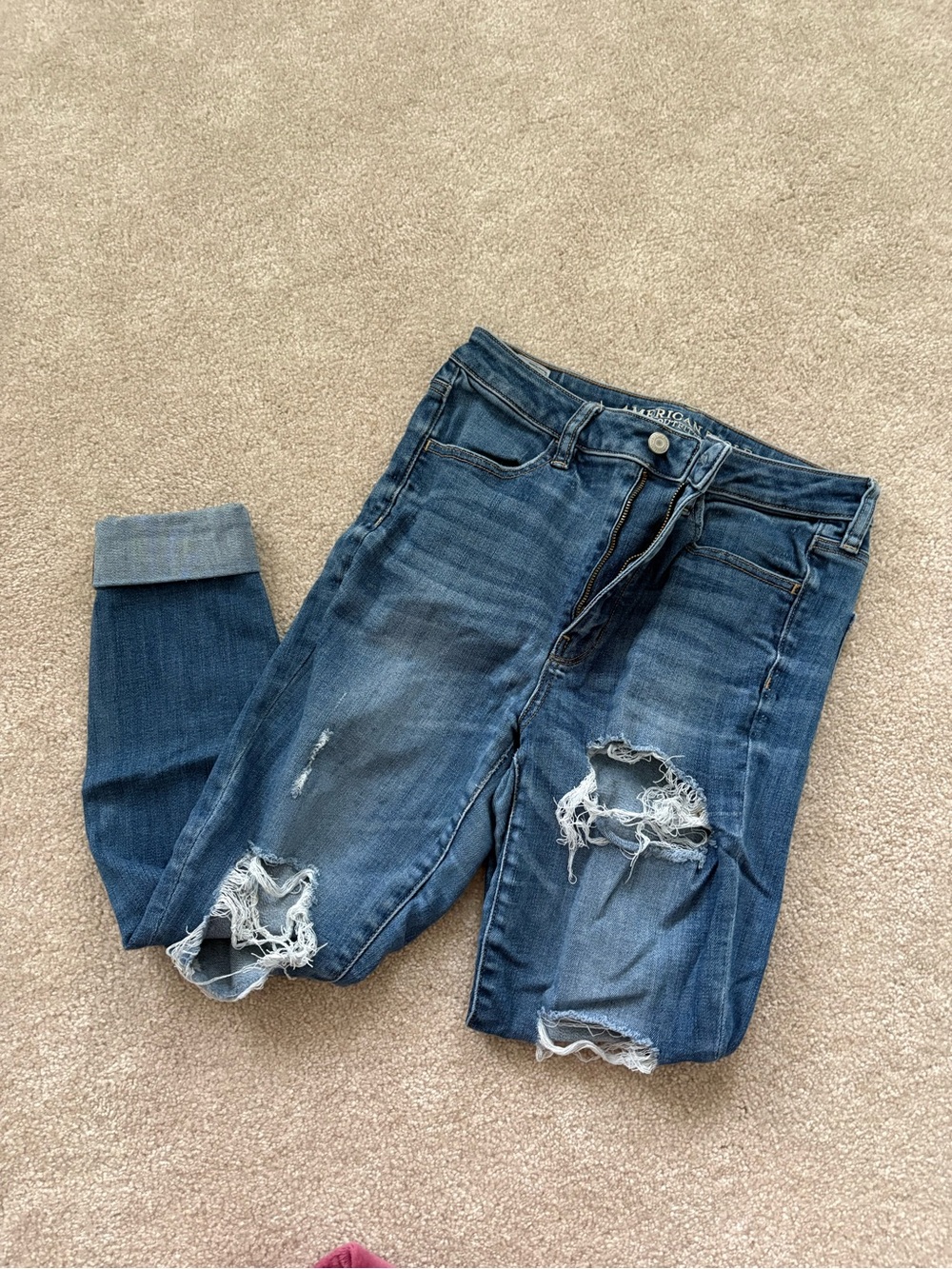 American Eagle Outfitters Dark Blue Distressed Skinny Jeans